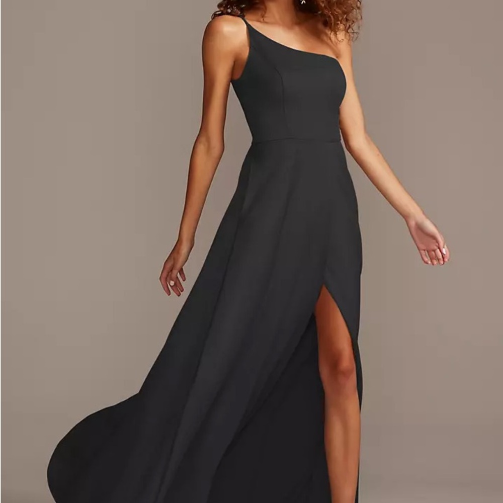 Davids Bridal Black One-Shoulder Dress- size 12
